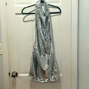 Pretty Little Thing Sequin Halter Mini Dress Sz 8